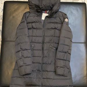 Moncler Flammette hooded quilted shell coat size 2 dark gray